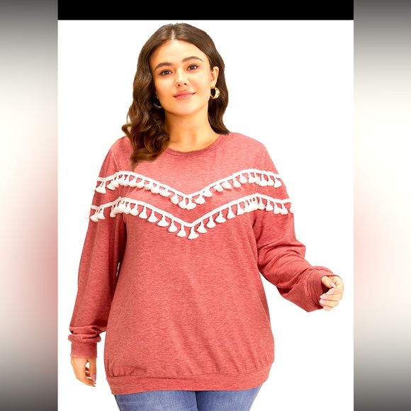 NWT BloomChic “ELLE” crew neck tassel Heather trim dusty rose sweatshirt Sz 1x - Picture 8 of 9